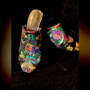 Bohemian Embroidered Satin Slides